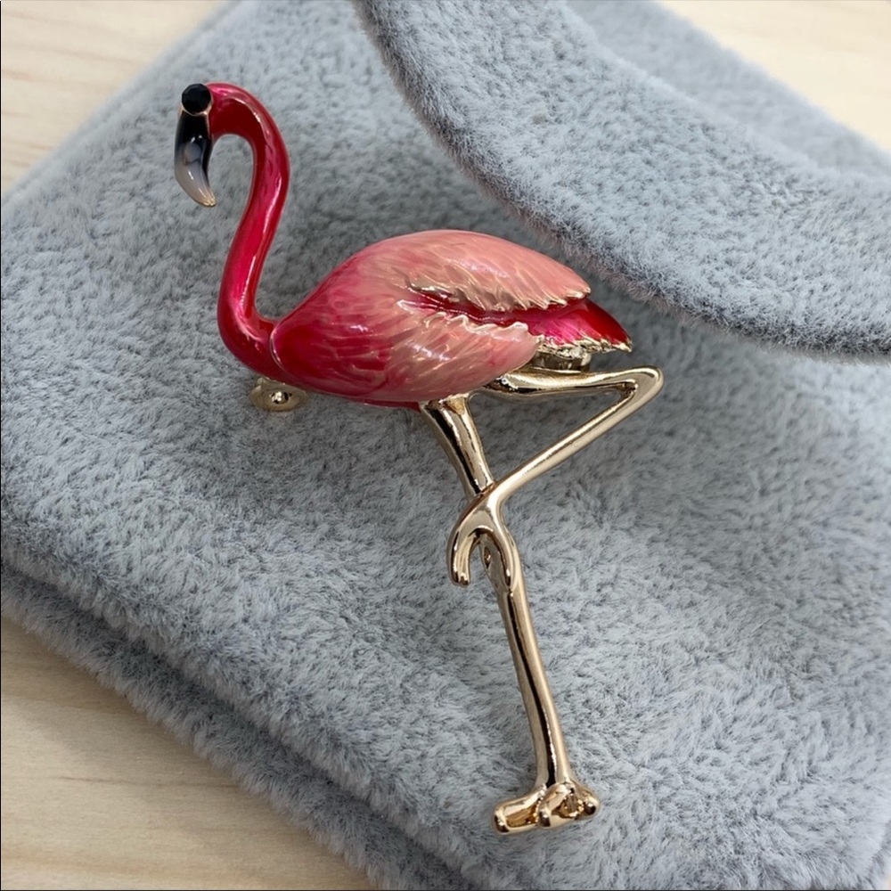 Gold Plated Flamingo Brooch - Picture 3 of 5